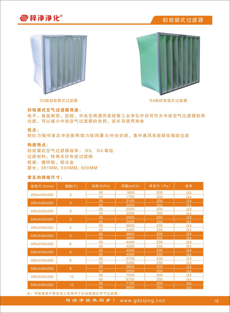 初效袋式空調(diào)過濾器型號(hào)規(guī)格尺寸