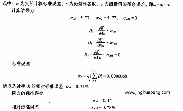 過濾器效率和阻力試驗(yàn)該過濾器計(jì)算結(jié)果及誤差